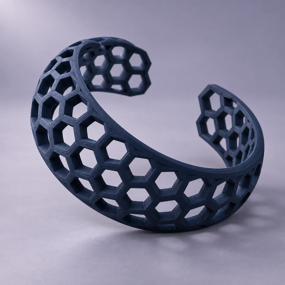 Concept illustration of a navy 3D printed lattice loop